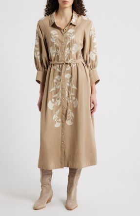 The Great. & Stetson The Western Herd Midi Shirtdress in Soft Tan W/Cream at Nordstrom, Size 1