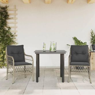vidaXL Sillas Y Mesita De Jard&iacute;n 3 Piezas Rat&aacute;n Sint&eacute;tico Coj&iacute;n Gris Vidaxl
