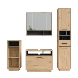 Vicco Conjunto De Mueble De Ba&ntilde;o Beatrice, Roble Artesanal/antracita, Set 4