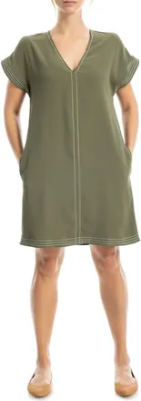 Max Studio V-Neck Contrast Stitch Dress in Army at Nordstrom Rack, Size X-Small
