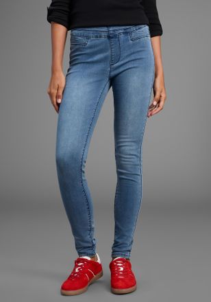 Arizona Jeansjeggings ARIZONA, Damen, Gr. 34, N-Gr, blau (blau used), Denim/Jeans, Obermaterial: 63% Baumwolle, 32% Polyester, 5% Elasthan, unifarben, Basic, 
