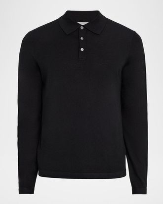 Neiman Marcus Mens Cashmere and Silk Knit Polo Sweater