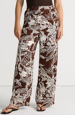 Lands End Rayon High Rise Wide Leg Pants - Set Bottom in Bark/vanilla Etched Leaves at Nordstrom, Size 10