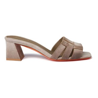 Santoni Heeled Mules, female, Beige, 5 1/2 UK, Leather Block Heel Sandals