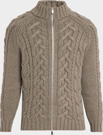 Brunello Cucinelli Men & apos;s Lofted Cashmere Cable Knit Full-Zip Cardigan
