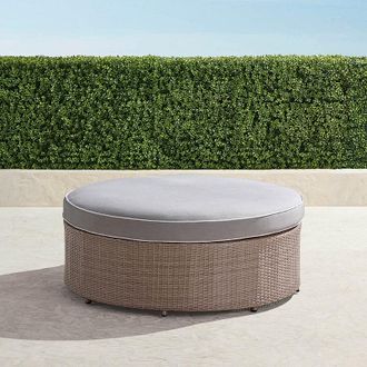 Frontgate Pasadena II Ottoman in Dove Wicker - Standard, Air Blue with Canvas Piping - Frontgate