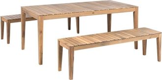 Beliani Conjunto De Comedor R&uacute;stico Para Jard&iacute;n De Madera De Acacia Certificada Con Mesa Y 2 Bancos Marr&oacute;n Claro Chioggia