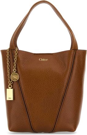 Chlo&eacute; Caramel leather small Spin shopping bag