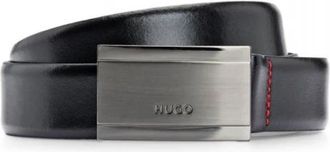 HUGO BOSS Leren Riem met Merk Gunmetal Plaque Gesp - Dames - Riemen - Zwart - 95 CM - Leer - Accessoires