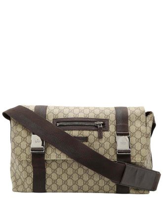 Gucci Beige Pvc & Leather Gg Plus Messenger Bag (Authentic Pre-Loved)