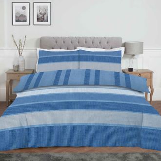 Lewis's Dalton Stripe Brushed Cotton Duvet Set - Blue - Double | TJ Hughes