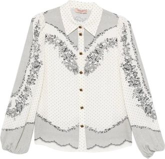 Twinset Blusa de Encaje y Flores - Blouses & Shirts - Mujer - Blanco - XL