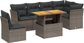 vidaXL Vidaxl - Set De Sof&aacute;s De Jard&iacute;n 7 Piezas Con Cojines Rat&aacute;n Pe Gris