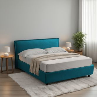 Dmora Cama Matrimonial Brunate, Con Colch&oacute;n Incluido, Desenfundable Made In Italy, Con Caj&oacute;n, Azul
