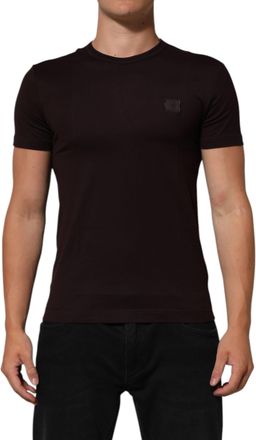 Dolce & Gabbana Brown Logo Plaque Cotton Crew Neck Mens T-shirt