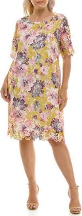 Nina Leonard Elbow Sleeve Lace Dress in Moss Multi at Nordstrom Rack, Size 1X