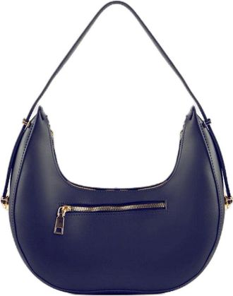 Generic Navy Blue Faux Leather Hobo Bag with Front Zipper Pocket