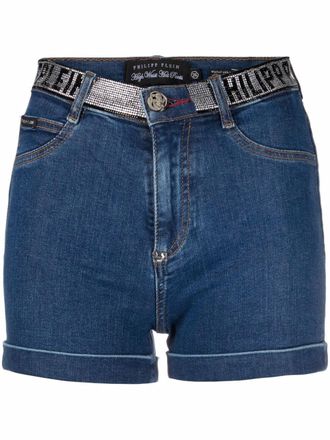 Philipp Plein Shorts denim con logo - Blu