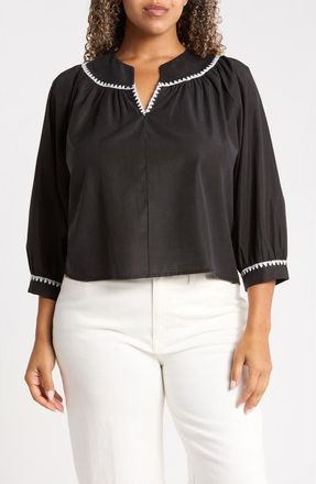 Rain + Rose Embroidered Top in Black at Nordstrom, Size 3X