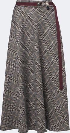Max Mara Belted plaid virgin wool midi skirt