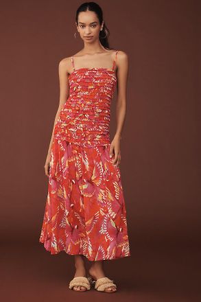 Farm Rio Shirred Drop-Waist Midi Dress