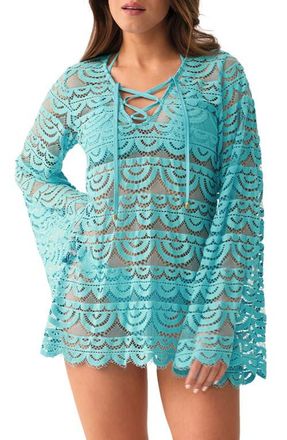 PQ Swim Noah Bell Sleeve Lace Cover-Up Tunic in Kai at Nordstrom, Size X-Small