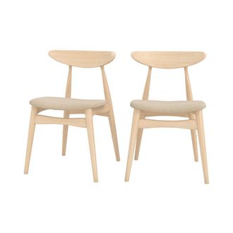 Rendez-Vous D&eacute;co Lote de 2 sillas de tela beige y madera de caucho
