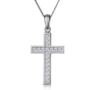 The Diamond Store Cross Pendant Necklace 0.25CT Diamond in 9K White Gold