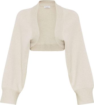 Brunello Cucinelli cashmere-blend cropped cardigan - women - Cashmere/Elastane - M - Neutrals