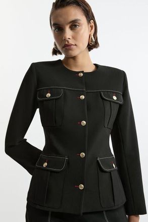 Karen Millen Tailored Round Neck Long Sleeve Jacket in Black at Nordstrom, Size 8