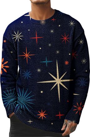 Generic Christmas Jumpers Men Funny Graphic Long Sleeve Crew Neck Cable Knit Sweater Soft Cozy Winter Warm Pullover Tops Plus Size F-Dark Gray,XL