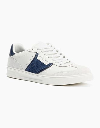 Fred Perry Mens Fred Perry B4 Textured Leather/Suede Mens Porcelain/Blue Trainers - White - Size: 10