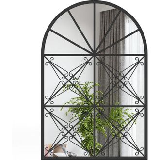 Costway Costway - Specchio Ad Arco, Specchio da Parete 58 x 87cm con Cornice in Metallo, Specchio Decorativo a Finestra per Soggiorno Ingresso Camera da