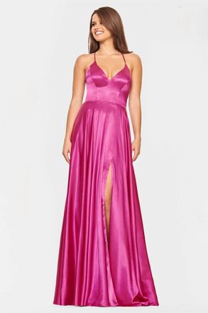 Faviana Lace Up Back Prom Maxi Dress In Rasberry