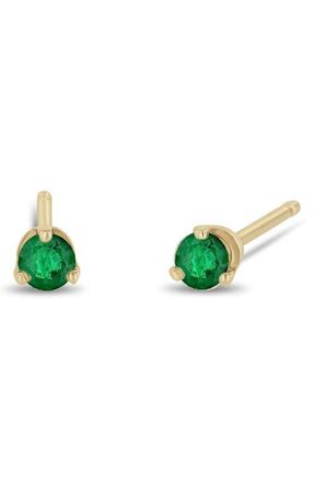 Zo&euml; Chicco 14K Gold Stone Stud Earrings in Yellow Gold/Emerald at Nordstrom