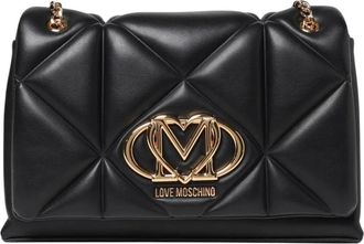 Love Moschino Tassen, Dames, Zwart, ONE Size, Leer, Gewatteerde Schoudertas met Kettingriem