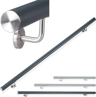 Relaxdays Relaxdays - Pasamanos De Aluminio, Redondo, Interior & Exterior, Mate, 200 Cm, &Oslash; 42mm, Soporte, Antracita