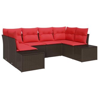 vidaXL Conjunto De Sof&aacute; De Jard&iacute;n 6 Pcs Marr&oacute;n Rat&aacute;n Sint&eacute;tico Vidaxl