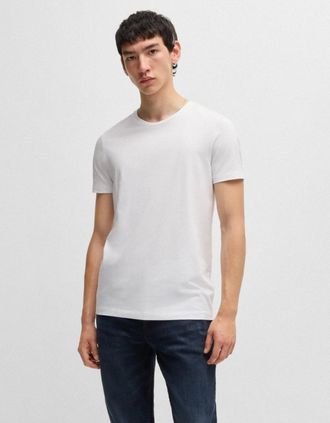 HUGO BOSS Mens HUGO Round Mens Two-Pack of Slim-Fit T-Shirts in Stretch Cotton NOS - White/Black 960 - Size: 42