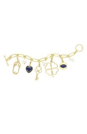Olivia Welles Imitation Pearl Mixed Charm Toggle Bracelet in Gold-Blue at Nordstrom Rack