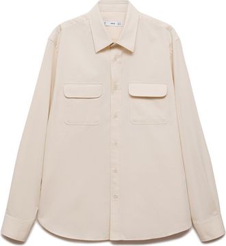 Mango Cotton Twill Button-Up Overshirt in Off White at Nordstrom, Size Small