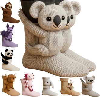 Generic Knitted floor socks with Christmas animals, cute warm slipper socks, suitable for home wear in autumn and winter