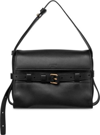 Moschino Zwarte leren schoudertas met decoratieve riem - Dames - Handtassen - Zwart - ONE Size - Leer - Tassen