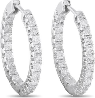 Luxury Bazaar 14K White Gold 1.0ct Diamond Inside-Out Hoop Earrings AER-4633R