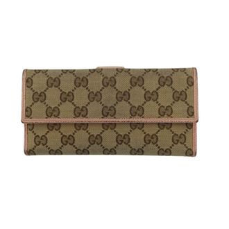 Gucci Beige Pink Gg Canvas Leather Long Wallet (Bi-Fold) (Pre-Owned)