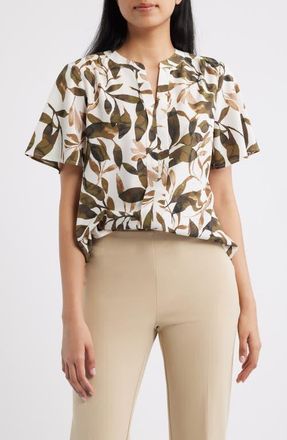 Anne Klein Print Flutter Sleeve Top in White Dove Multi at Nordstrom, Size X-Small P