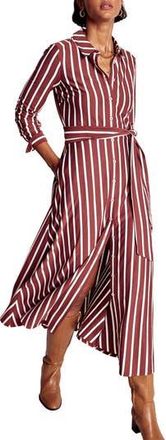 Boden Marcia Stripe Long Sleeve Cotton Blend Jersey Shirtdress in Chestnut And Ivory Stripe at Nordstrom Rack, Size 0