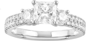 Grown Brilliance 1 3/4 Carat Radiant Lab Grown 3 Stone Engagement Diamond Ring in 14K White Gold, G-Color, VS Clarity, Gift Box Included