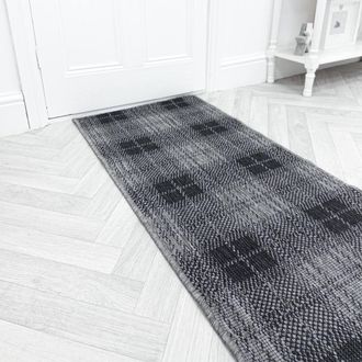Runrug Carpet Runner Rug - Indoor/Outdoor, Reversible, 2mm - Plaid in Black | Size: 60 cm x 420 cm