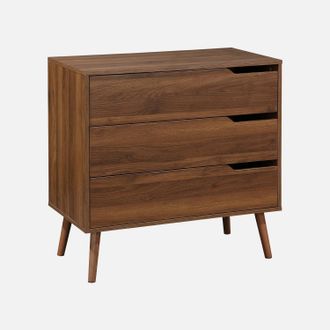 Sweeek Sweeek - C&oacute;moda De Nogal Con 3 Cajones, Nepal, Decoraci&oacute;n En Madera De Nogal, 80x40x80 Cm